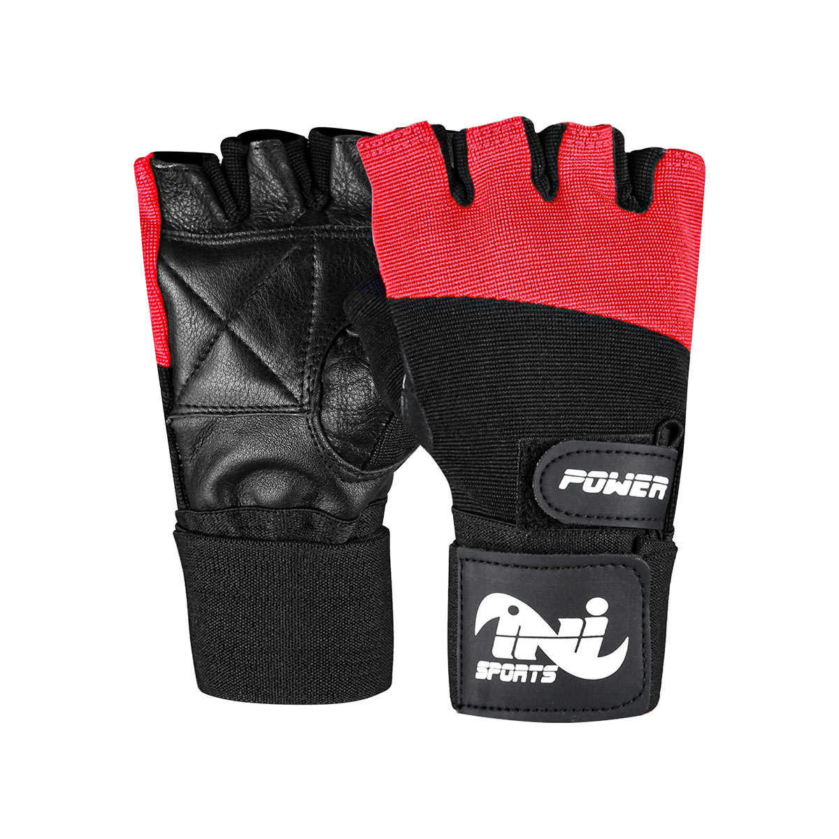 Gym Weight Lifting Black & Red Leather Gloves Training Straps Body Building Workouts Sports