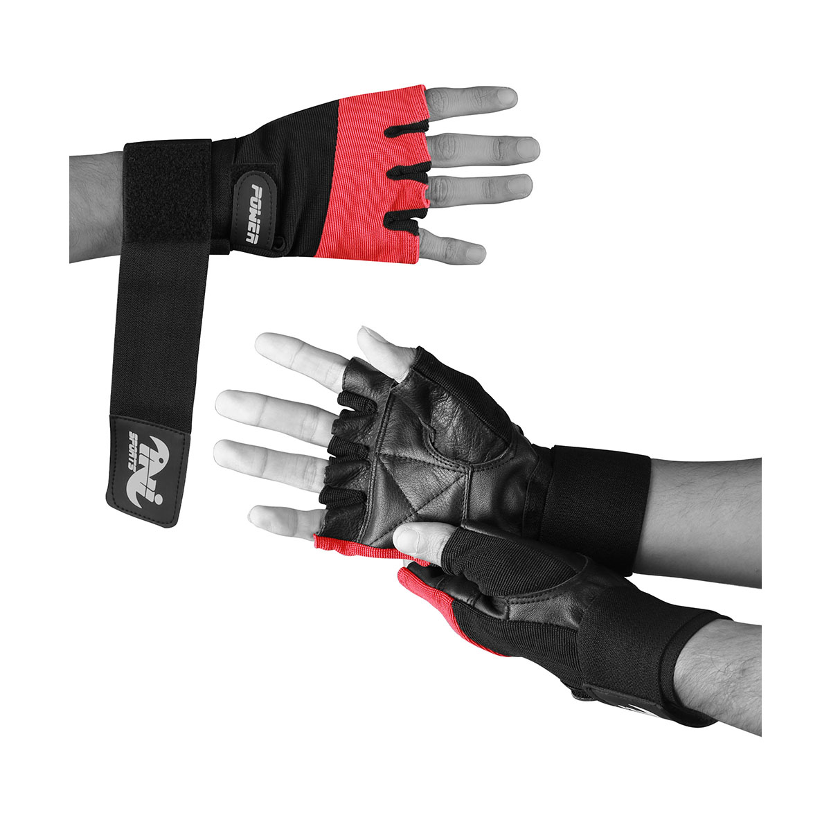 Gym Weight Lifting Black & Red Leather Gloves Training Straps Body Building Workouts Sports - Image 3